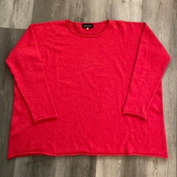 Eskandar Knit 100% Cashmere Sweater Womens One Size Pink Red Rolled Hems Luxe - Picture 1 of 12